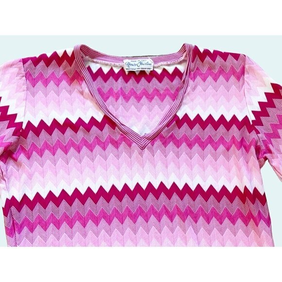 Vintage MARISA CHRISTINA Zig Zag Pink White Made In Italy V Neck Sz SM - Picture 4 of 8